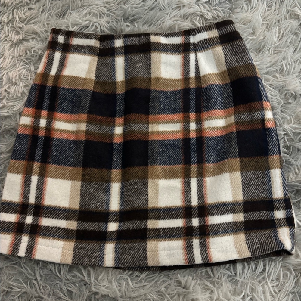 Plaid Wool Blend Skirt